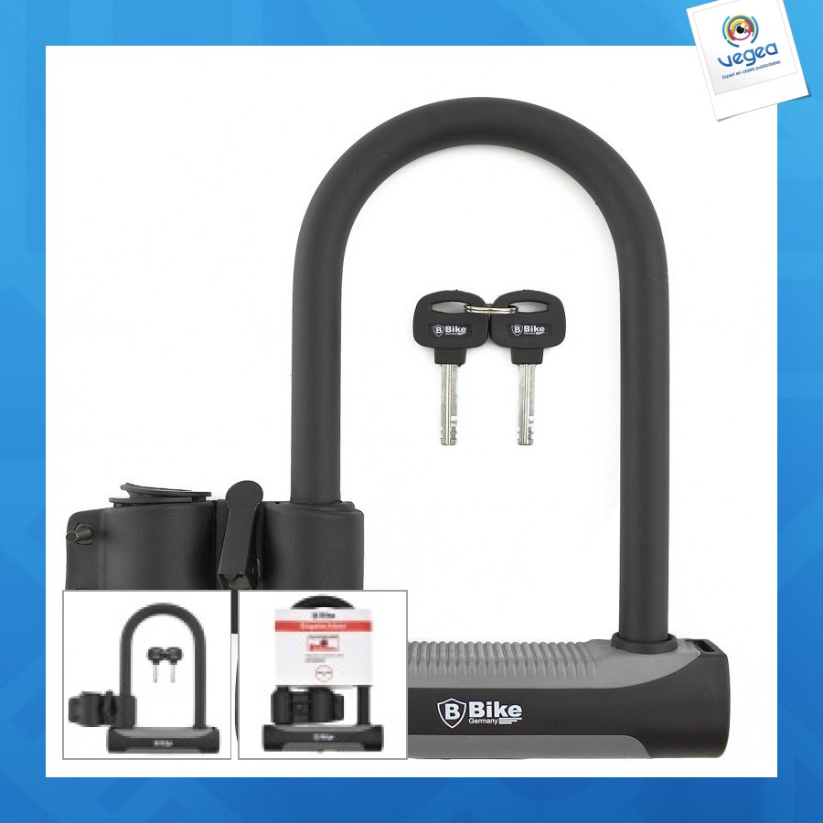 Antivol personnalisable en u pour vélo 180x245mm avec support