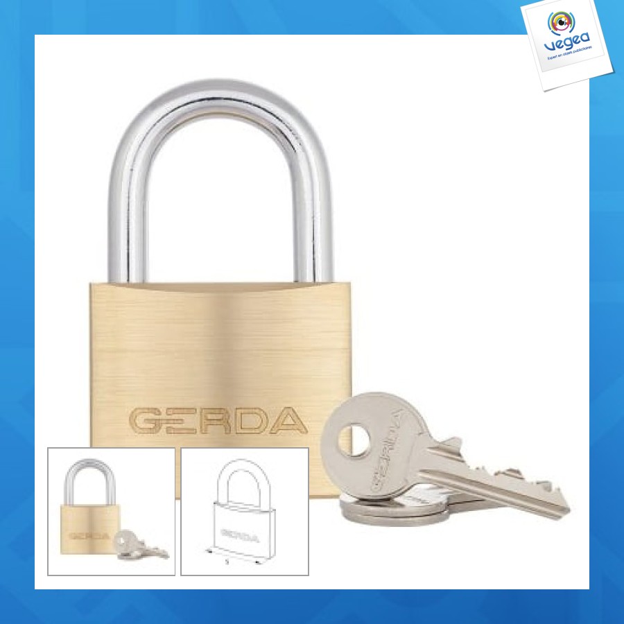 Cadenas personnalisé laiton 40mm gerda avec bouton poussoir