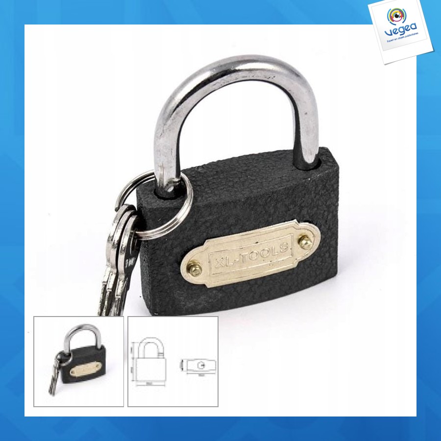 Cadenas avec logo universel en fonte trempée de 40mm, noir