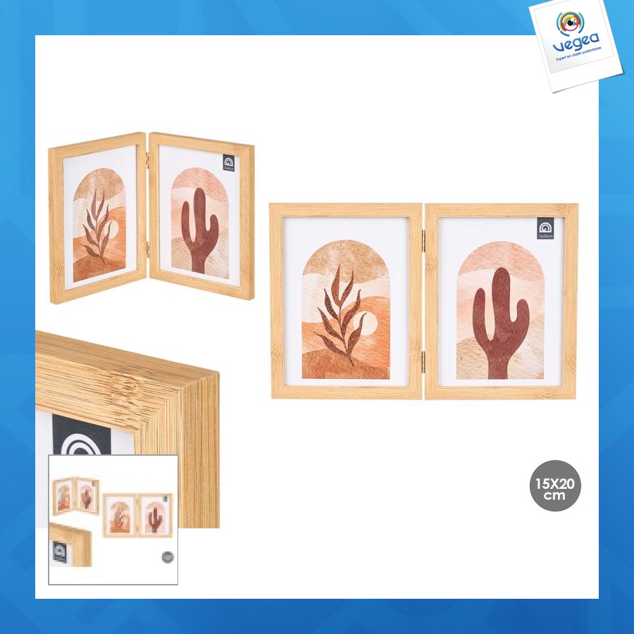 Cadre photo promotionnel en bambou double effet 15x20