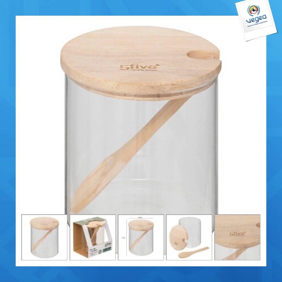 Sucrier publicitaire verre et bois 0,4l hermet, transparent