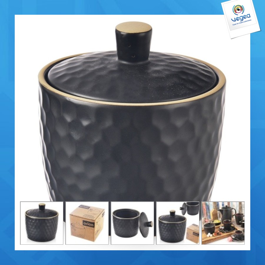 Sucrier personnalisable en céramique noire tea time 320ml