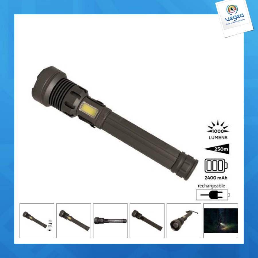 Lampe-torche publicitaire rechargeable 3 en 1 'rigel' xl