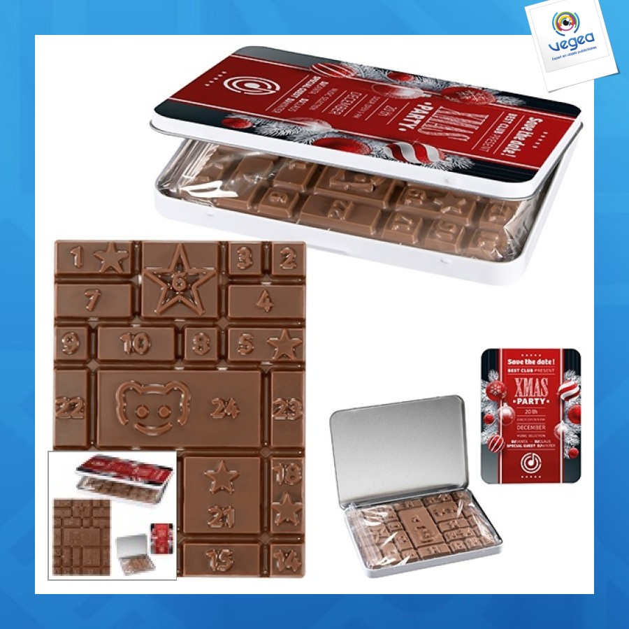 Calendrier de l'avent boîte décorative mini tablette de chocolat publicitaire de l'avent standard