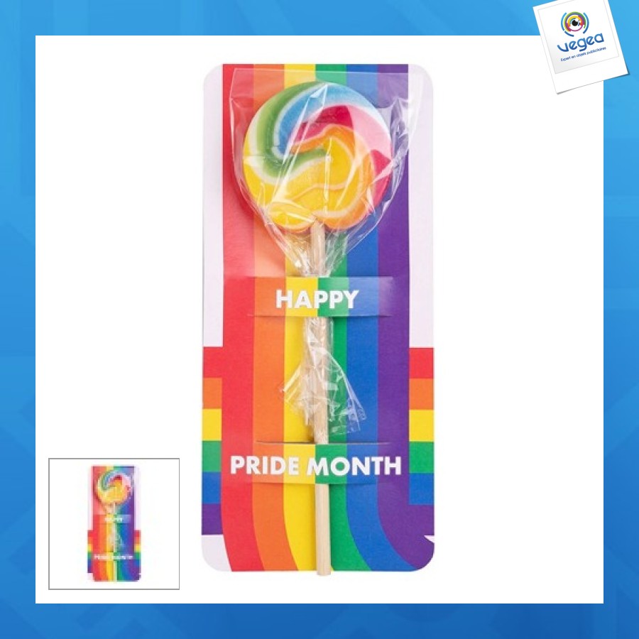 Publicité sucette publicitaire arc-en-ciel 18g avec carte