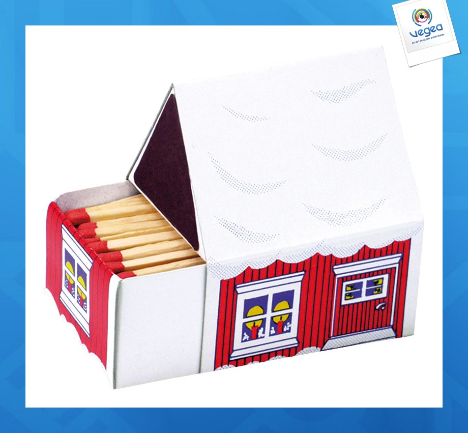 Boîte avec logo petite maisonnette de 38 allumettes