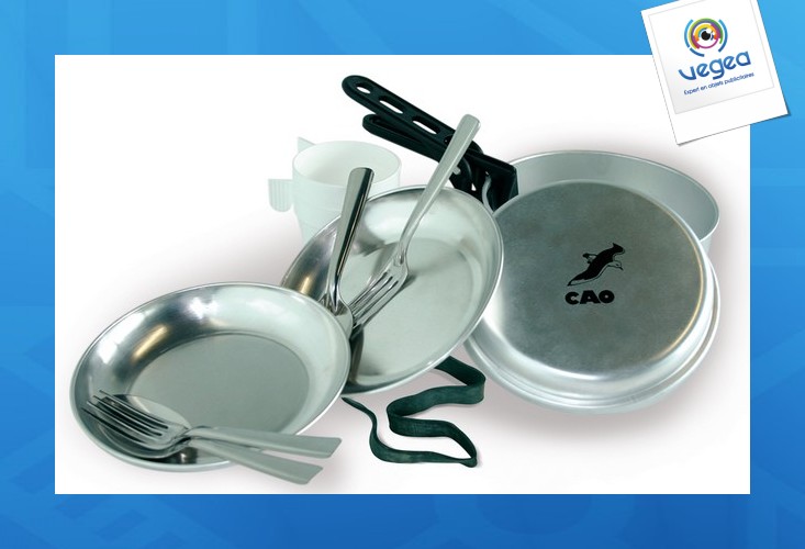 Popote alu avec logo 2 personnes 12 pièces
