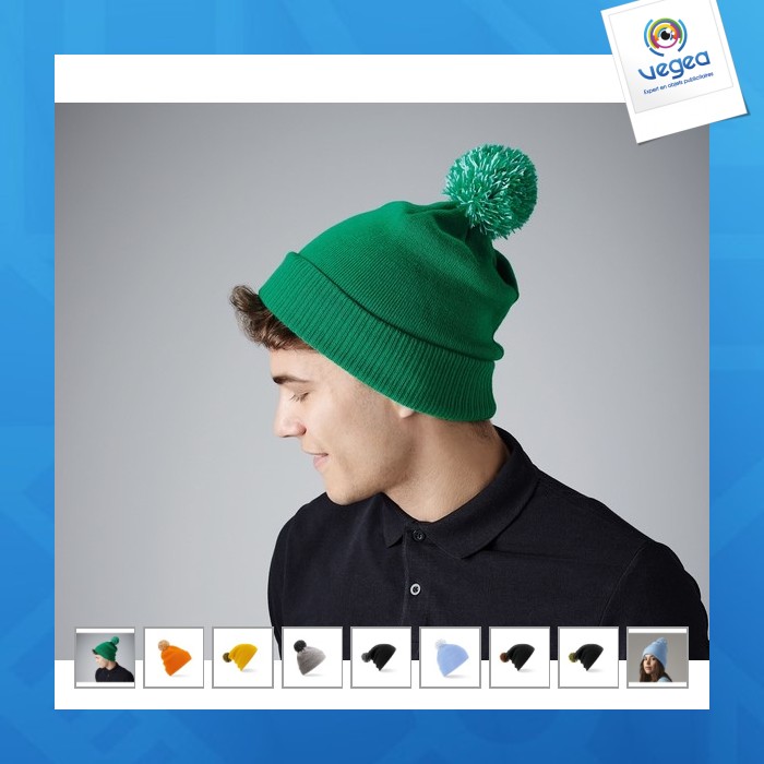 Bonnet publicitaire avec pompon
