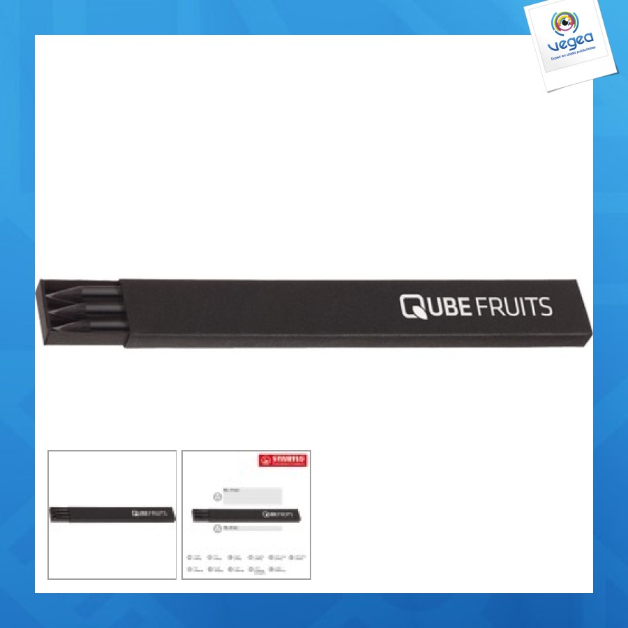 Etui de 3 crayons graphites bois noir avec capsule en métal