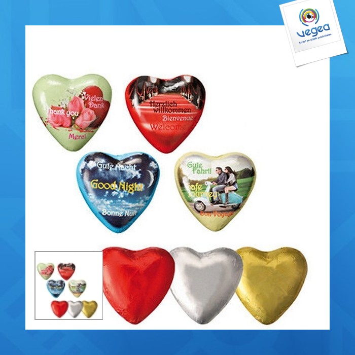 Coeur en chocolat personnalisable - motifs standards