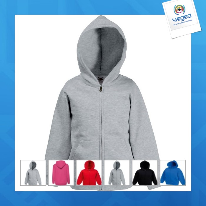 Sweat-shirt personnalisé capuche zippé enfant fruit of the loom