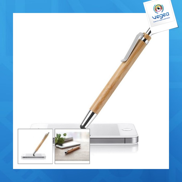 Stylo à bille publicitaire bambou avec stylet tactile