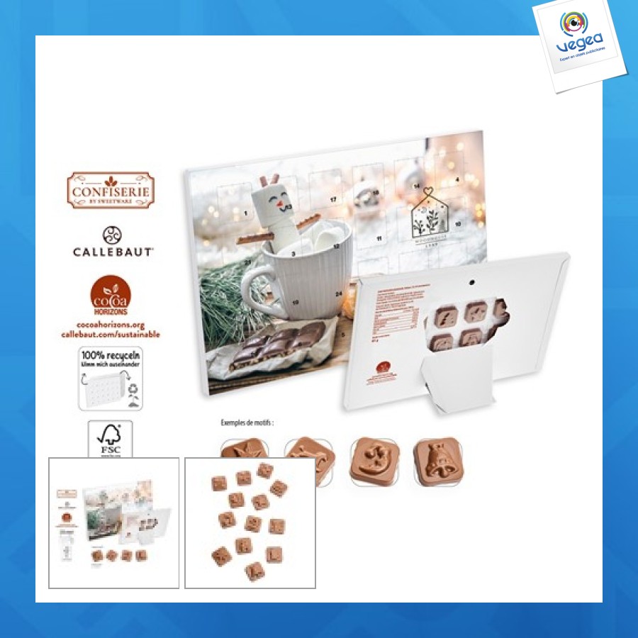 Calendrier de l'avent à poser impression personnalisée, callebaut chocolat au lait calendrier