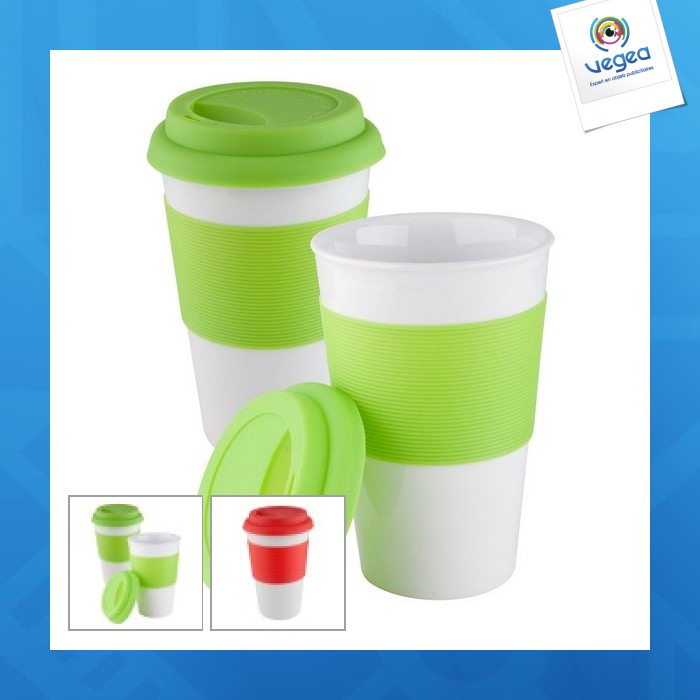 Mug personnalisable céramique avec couvercle silicone 400ml
