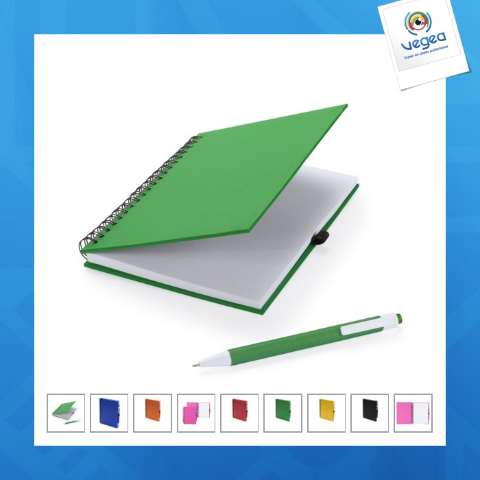 Bloc-notes personnalisable à spirales en papier recyclé avec stylo à couverture rigide