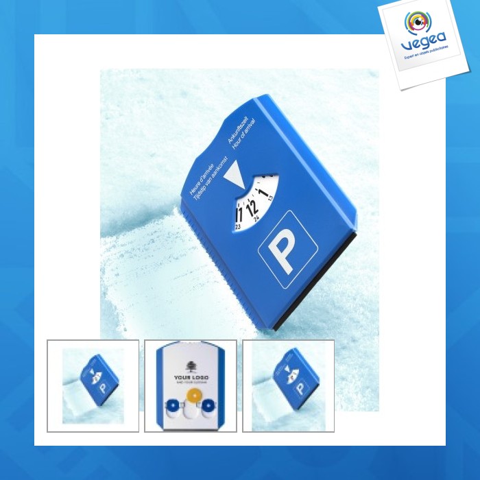 Gratte-neige et disque de stationnement publicitaire