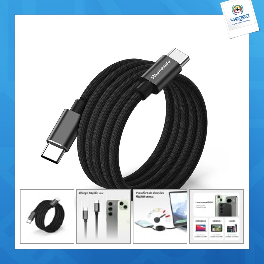 Câble promotionnel magnétique usb-c vers usb-c