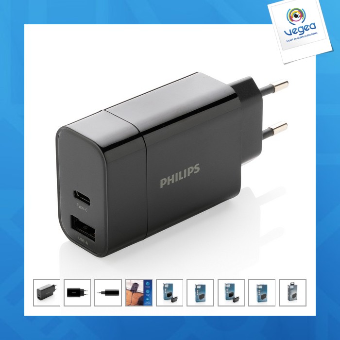 Chargeur mural publicitaire philips, usb 30w ultra rapide