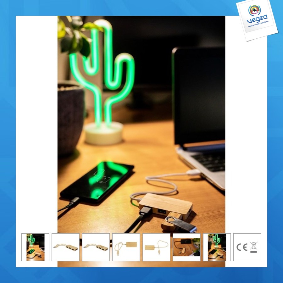 Hub usb personnalisable et usb type c bambou b'right - kenzie Hub usb personnalisable et usb type c bambou b'right - kenzie