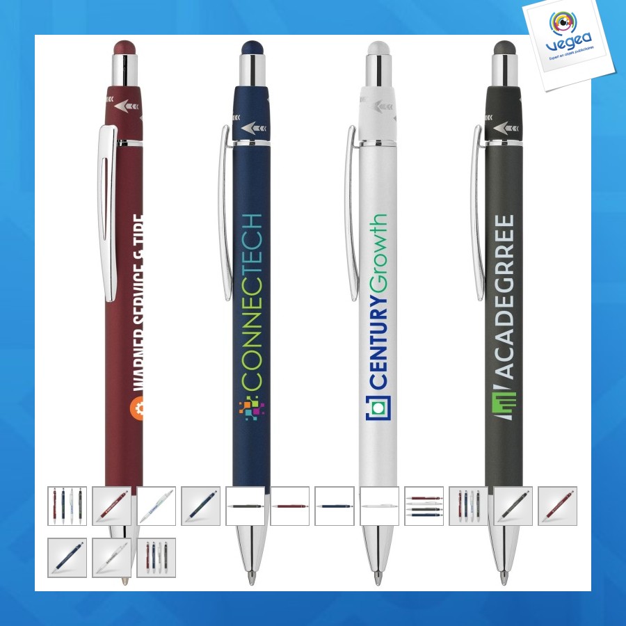 Orbit spinner stylo publicitaire en métal chromé avec stylet colour jet
