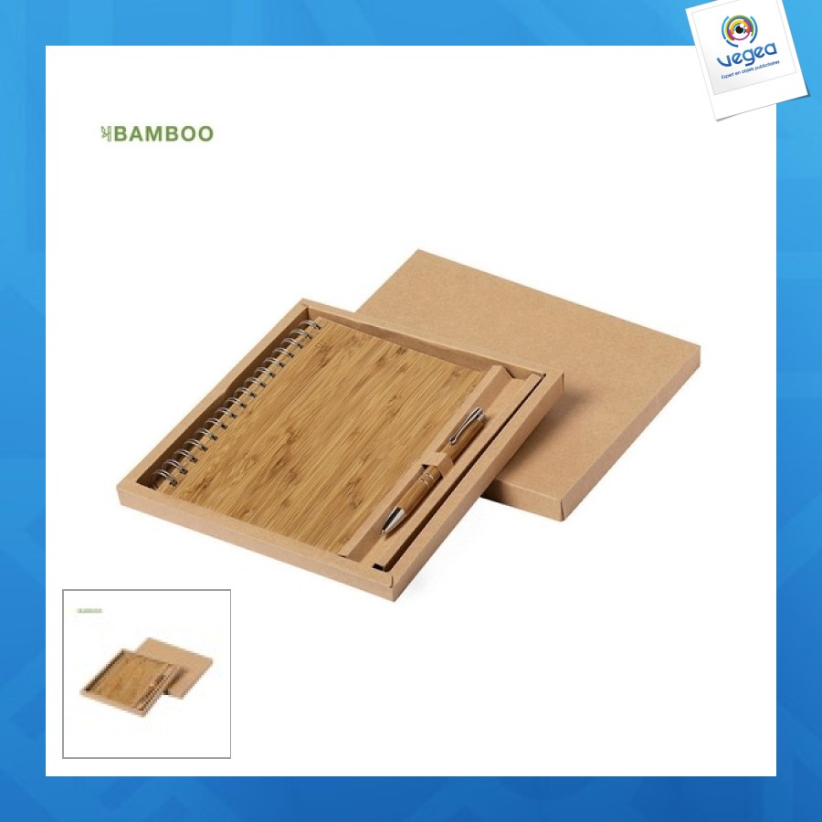 Parure avec logo bambou stylo et carnet