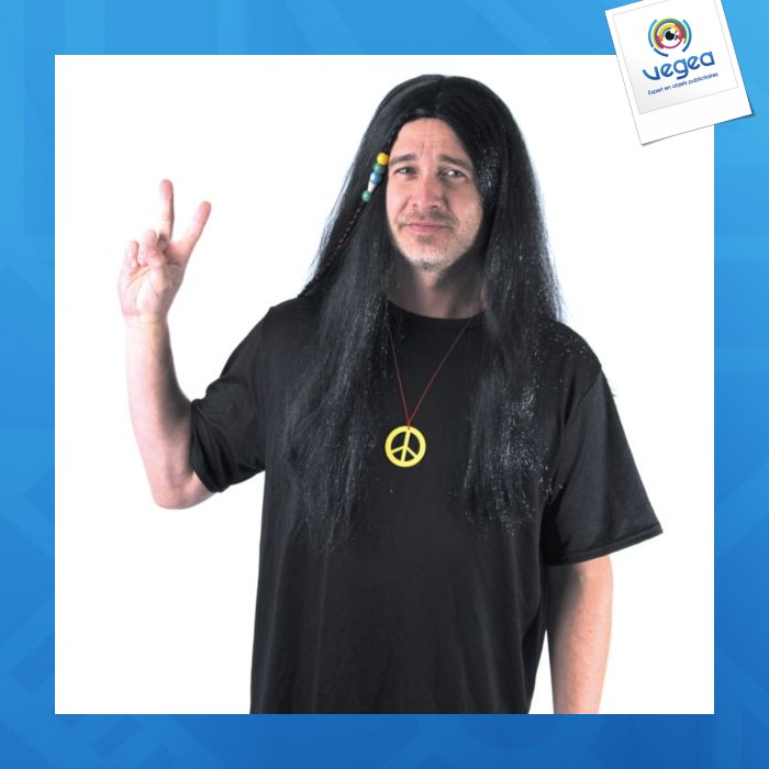 Perruque hippie personnalisable noire Perruque hippie personnalisable noire