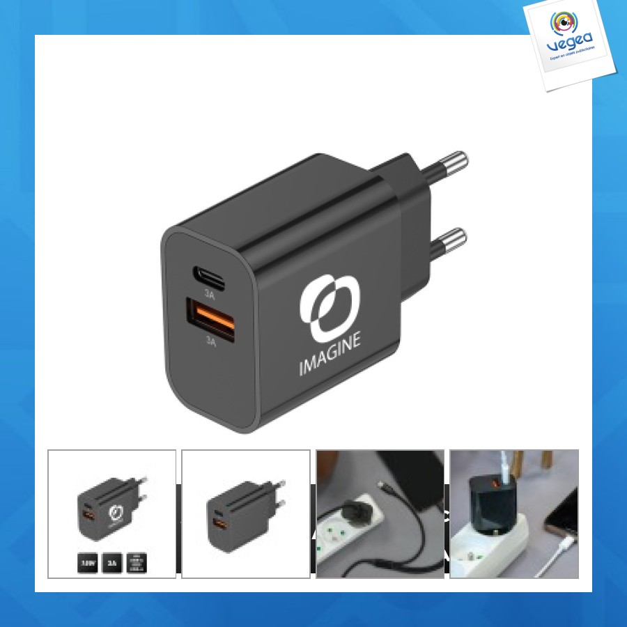 Prise secteur personnalisable usb-c 15w usb-a